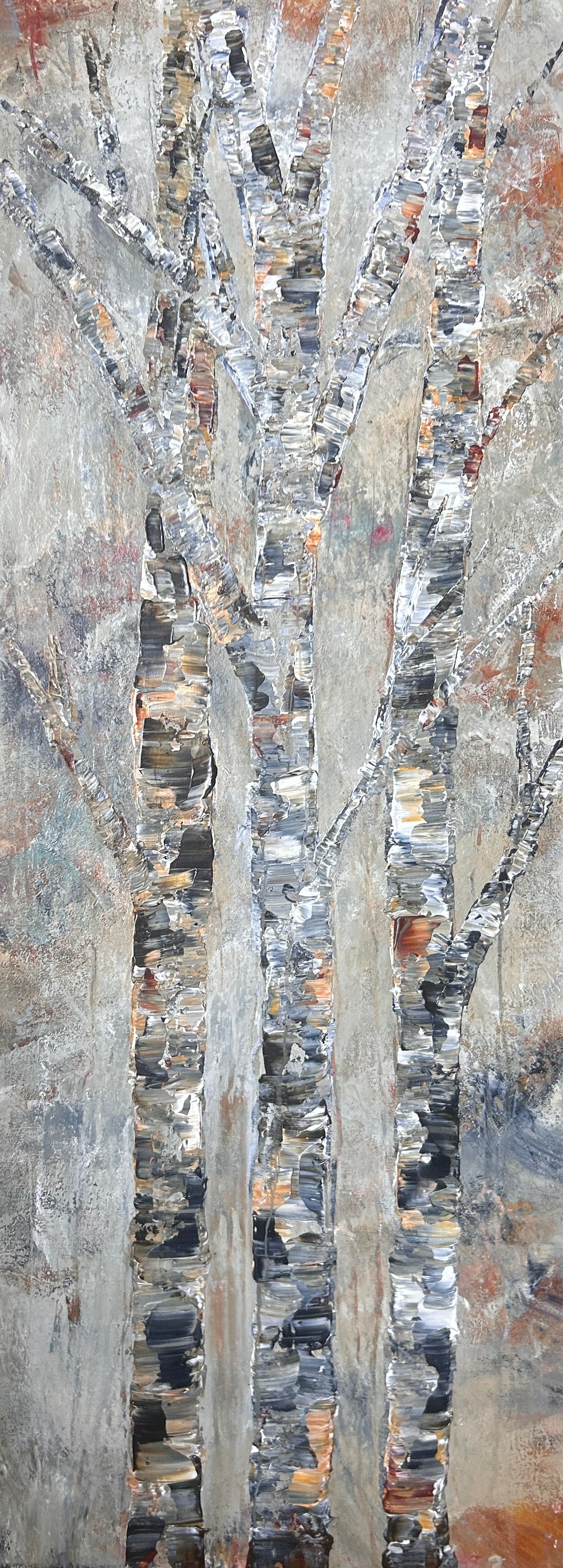 Original semi-abstract painting of birch trees by Ottawa artist Mireille Laroche