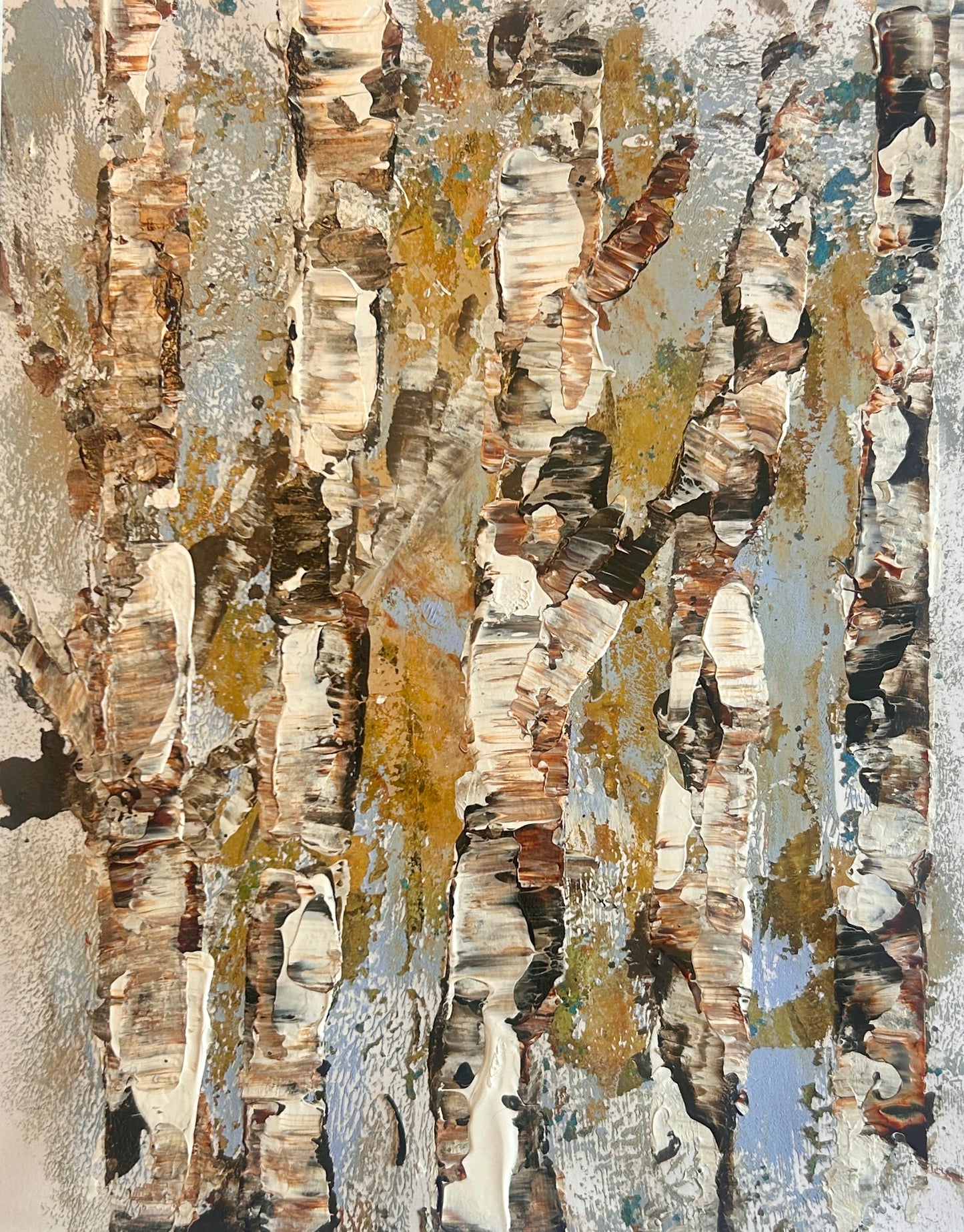 Original mixed media artwork on paper by Ottawa-based Mireille Laroche- 8 by 10 inch, 11 by 14 with white mat.