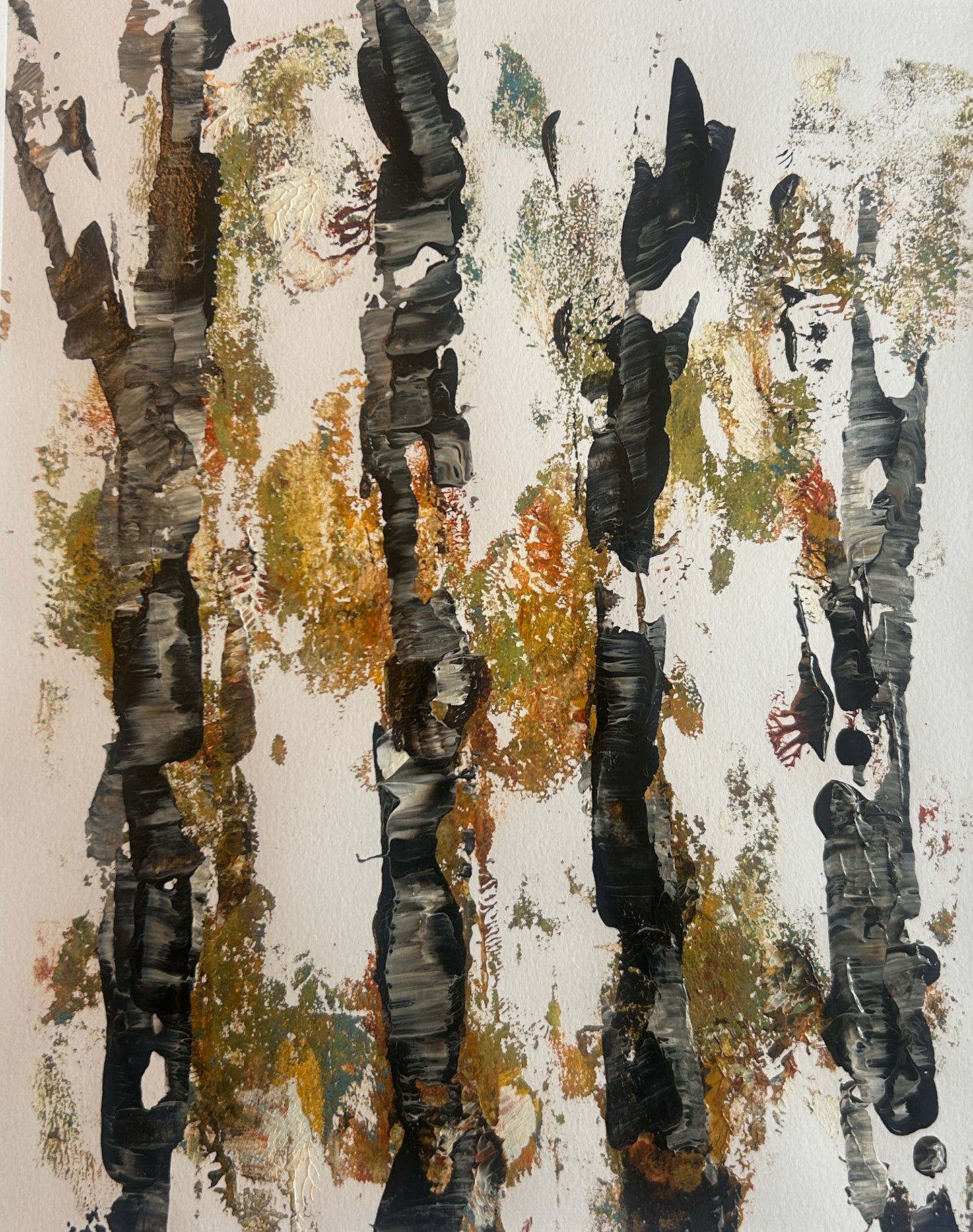 Original mixed media artwork on paper by Ottawa-based Mireille Laroche- 8 by 10 inch, 11 by 14 with white mat.