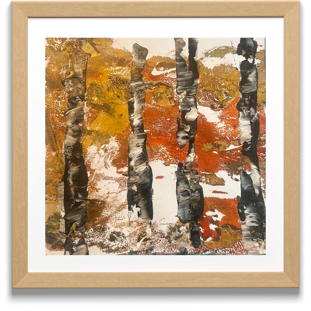 Original mixed media artwork on paper by Ottawa-based Mireille Laroche- 8 by 8 inch, 12 by 12 with white mat.