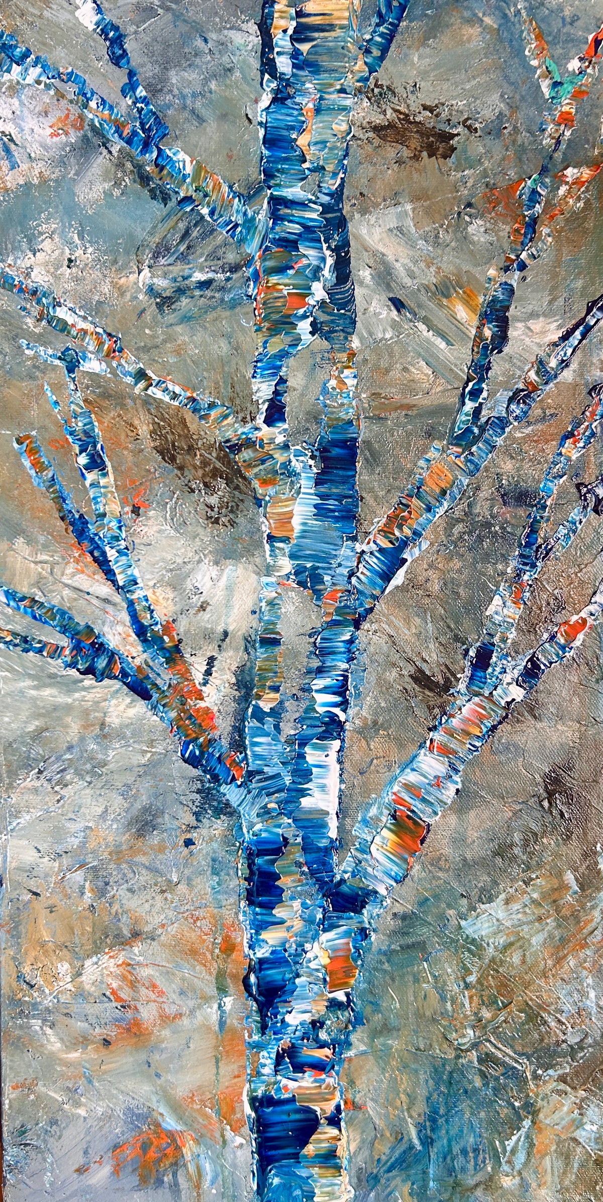 Original acrylic painting by Ottawa artist Mireille depicting a semi-abstract tree.  