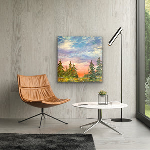 Tomorrow Will Be Sunny. Original acrylic painting, 36 by 36 inch, by Ottawa-based artist Mireille Laroche