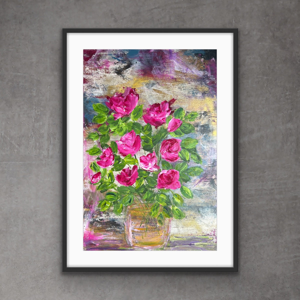 Framed Prints of Roses in a Vase 8 by 10 (11 by 14 with frame)/ Reproductions encadrées de 8 par 10 de la toile Roses dans un vase (11 par 14 avec le cadre)