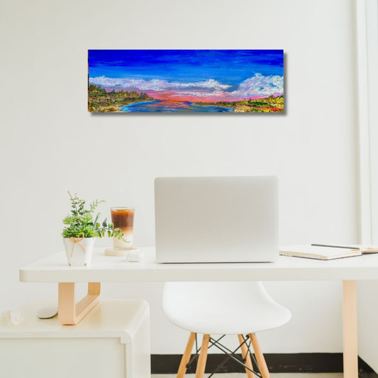 36 x 12 inch original acrylic painting on a 1.5 inch deep canvas by Ottawa-based artist Mireille Laroche