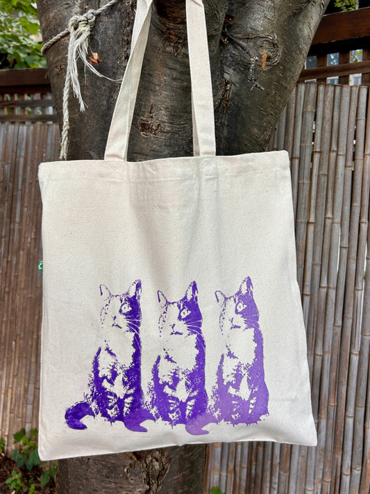 Junebug Collection - Small Totebag - 3 cats (violet))/ Sac fourre-tout 3 chats violets de grandeur petit #2