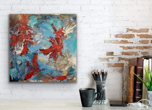 The Flight. Original acrylic painting (24 by 24 inch on a 1.5 inch deep canvas) by Ottawa-based artist Mireille Laroche
