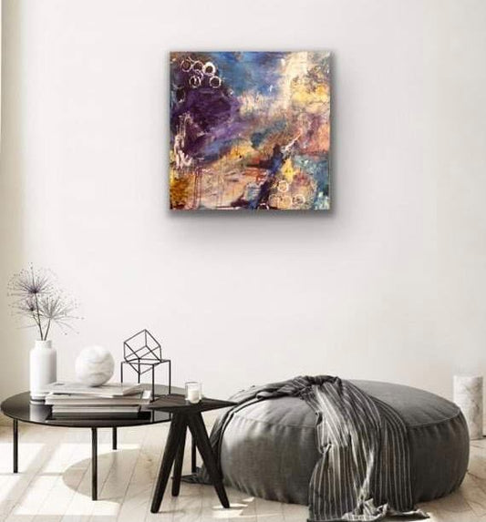 Original acrylic painting by Mireille Laroche entitled Violet Summer. Peinture acrylique originale par Mireille Laroche dont le titre est Été pourpre.