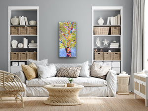 Golden Birch. Original 24 by 48 inch acrylic painting on a 1.5 inch deep canvas by Ottawa-based artist Mireille Laroche.