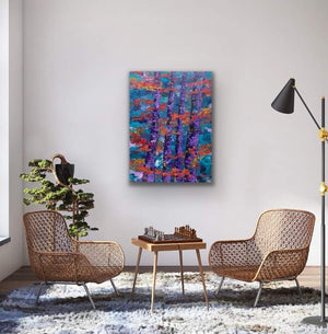 originalacrylicpainting by Ottawa-based artist Mireille Laroche entitled I Left Everything behind, 30 by 40 inch. Peinture acrylique originale de Mireille Laroche d'Ottawa, intitulée J'ai tout laissé derrière moi., 30 par 40 pouces.