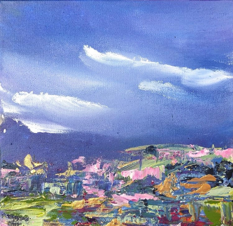 Over the Clouds. Original acrylic painting (10 by 10 inch) by Ottawa- based artist Mireille Laroche
