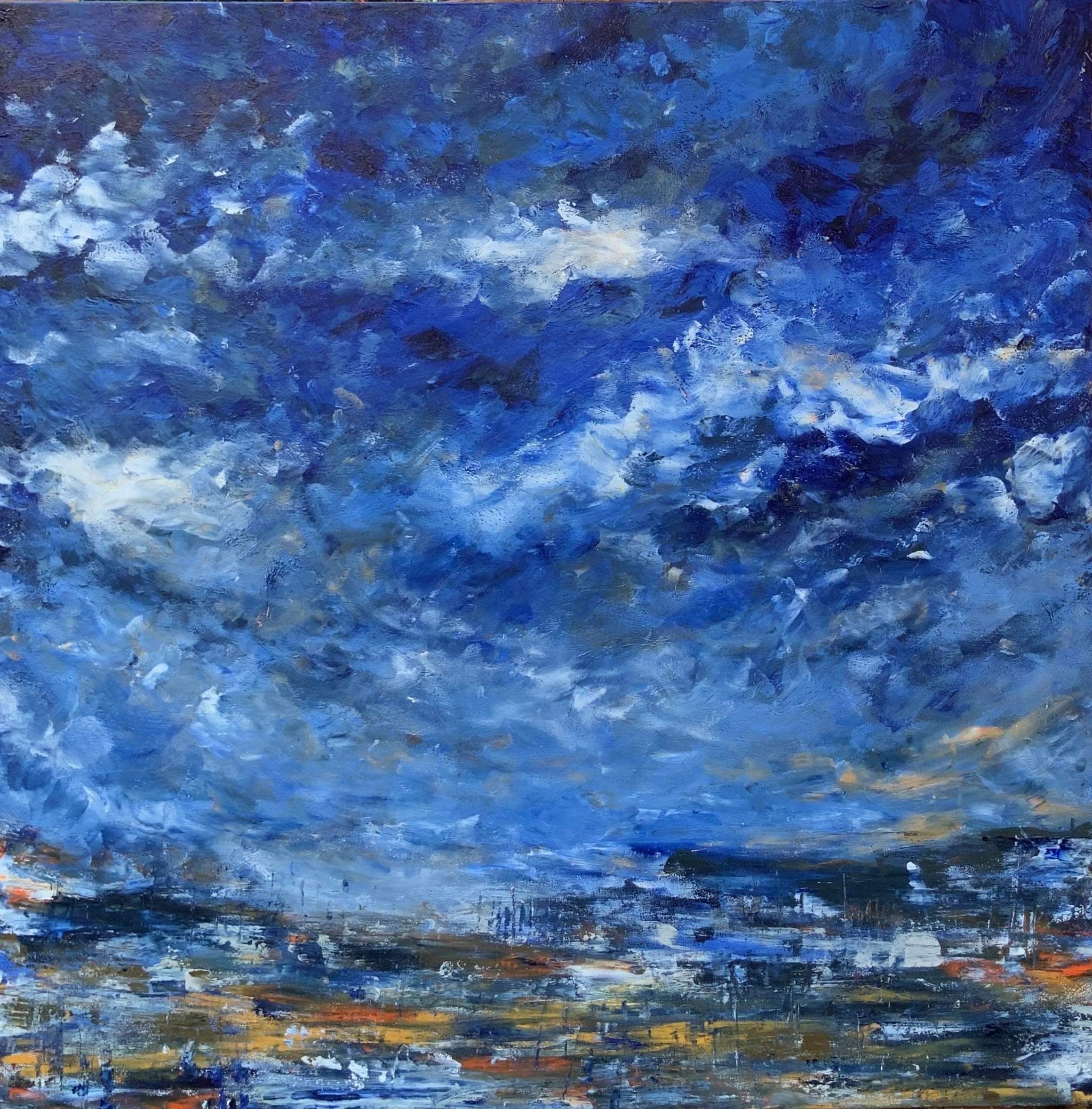 Sky High. Original acrylic painting 36 by 36 inch on a 1.5 inch deep canvas by Ottawa-based artist Mireille Laroche.