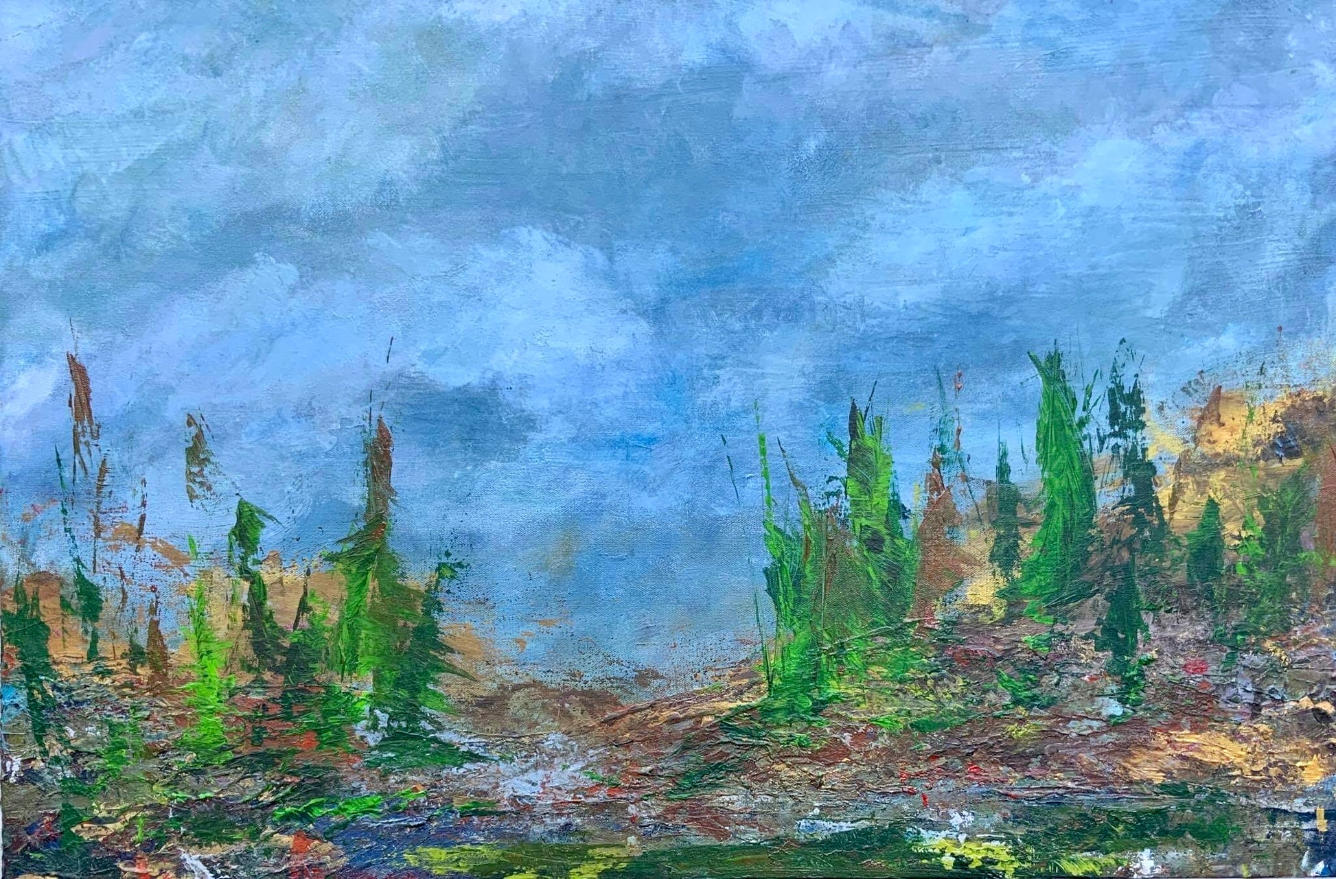 Original acrylic painting by Ottawa-based artist Mireille Laroche entitled Dusk, 36 by 24 inch. Peinture acrylique originale par Mireille Laroche d'Ottawa intitulé Crépuscule, 36 par 24 pouces. 