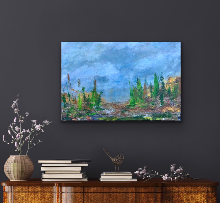 Original acrylic painting by Ottawa-based artist Mireille Laroche entitled Dusk, 36 by 24 inch. Peinture acrylique originale par Mireille Laroche d'Ottawa intitulé Crépuscule, 36 par 24 pouces.