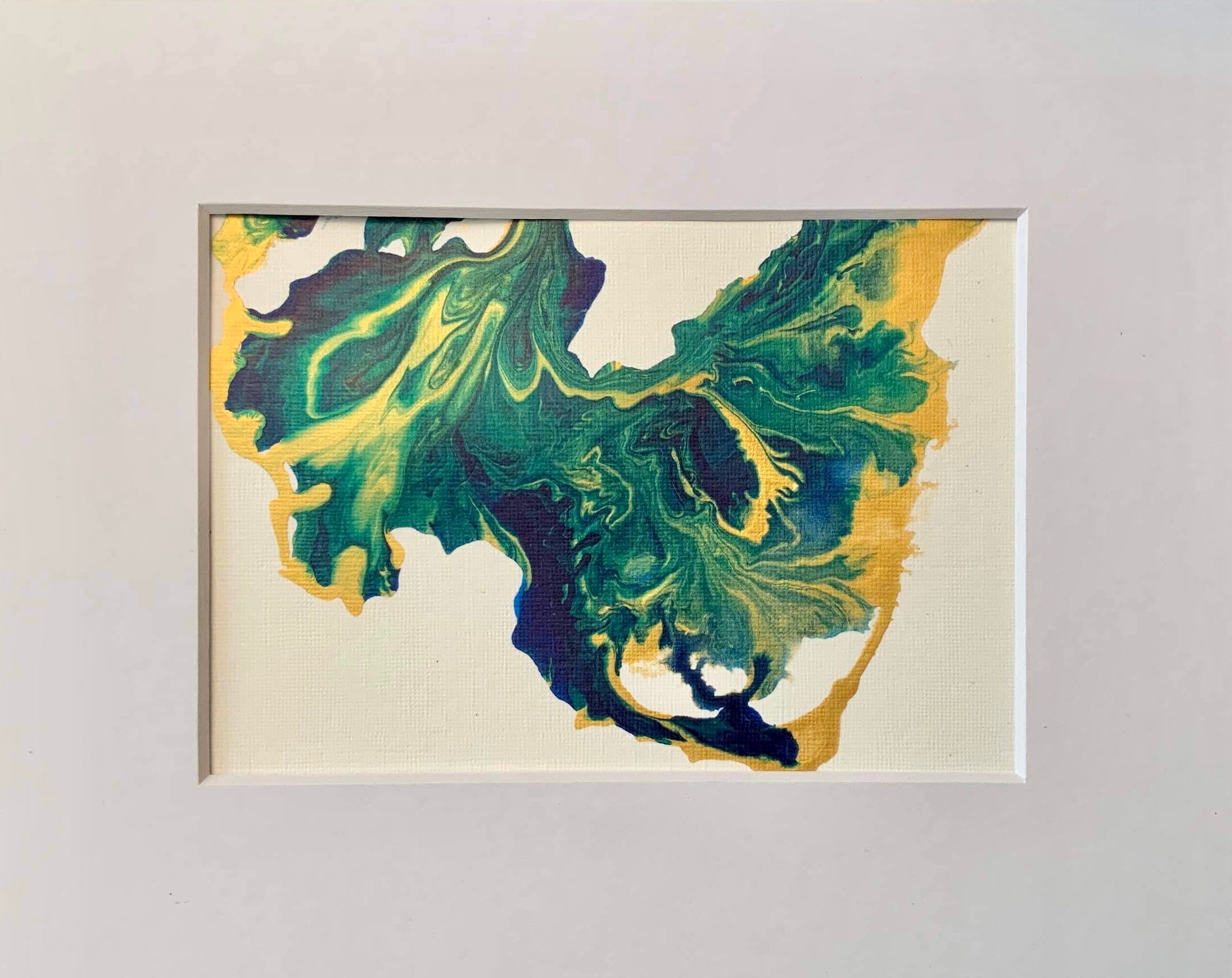 Original acrylic ink painting by Ottawa-based artist Mireille, 5x7 inches with mat for 8x10 product. Comes with an 8 by 10 black frame and white mat.