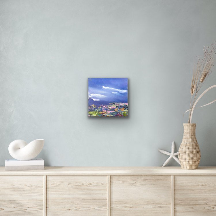 Sky Drama. Original acrylic painting (12 by 12 inch) by Ottawa- based artist Mireille Laroche