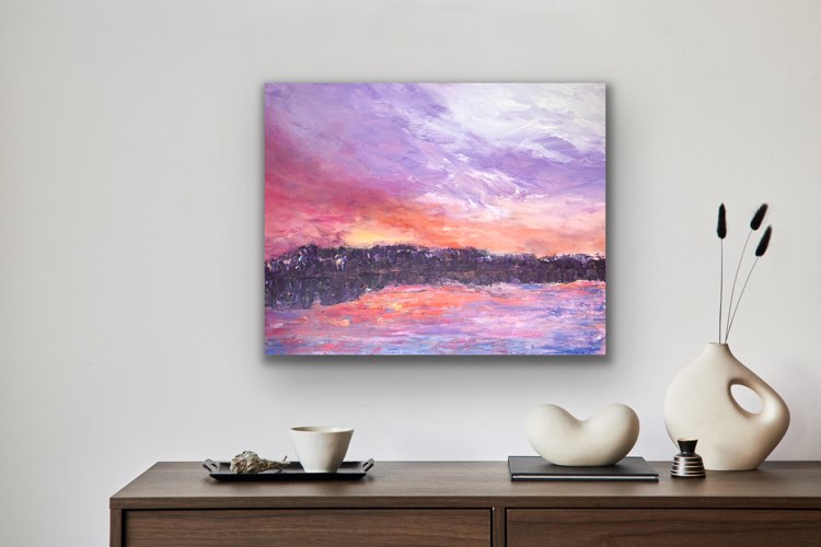 View at the Cottage. 30 by 24 inch original acrylic painting by Ottawa-based artist Mireille Laroche