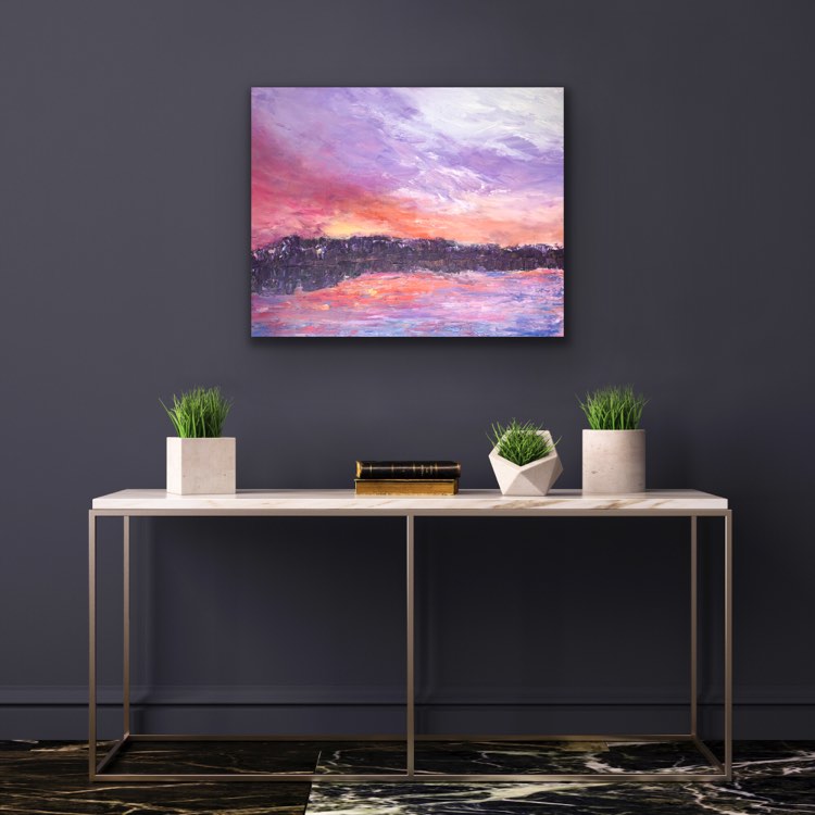 View at the Cottage. 30 by 24 inch original acrylic painting by Ottawa-based artist Mireille Laroche