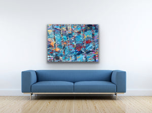 Original acrylic painting by Ottawa-based artist Mireille Laroche, 48 by 36 inch entitled You have come a long way. Peinture acrylique originale de l'artiste Mireille Laroche d'Ottawa, 48 par 36 pouces intitulé chemin parcouru.